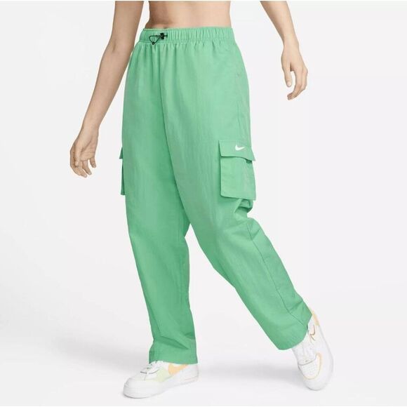 Nike Cargo Track Pants Women's Small Green 100% Nylon Elastic Waist Pockets NWT - Picture 1 of 8